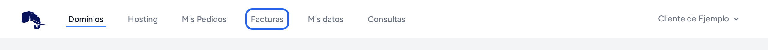 Menú del área de clientes con la opción Facturas